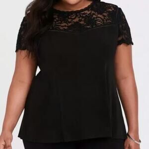 NWT Torrid Romantic Goth Whimsigoth Black Studio Knit Lace Yoke Crew Neck Top